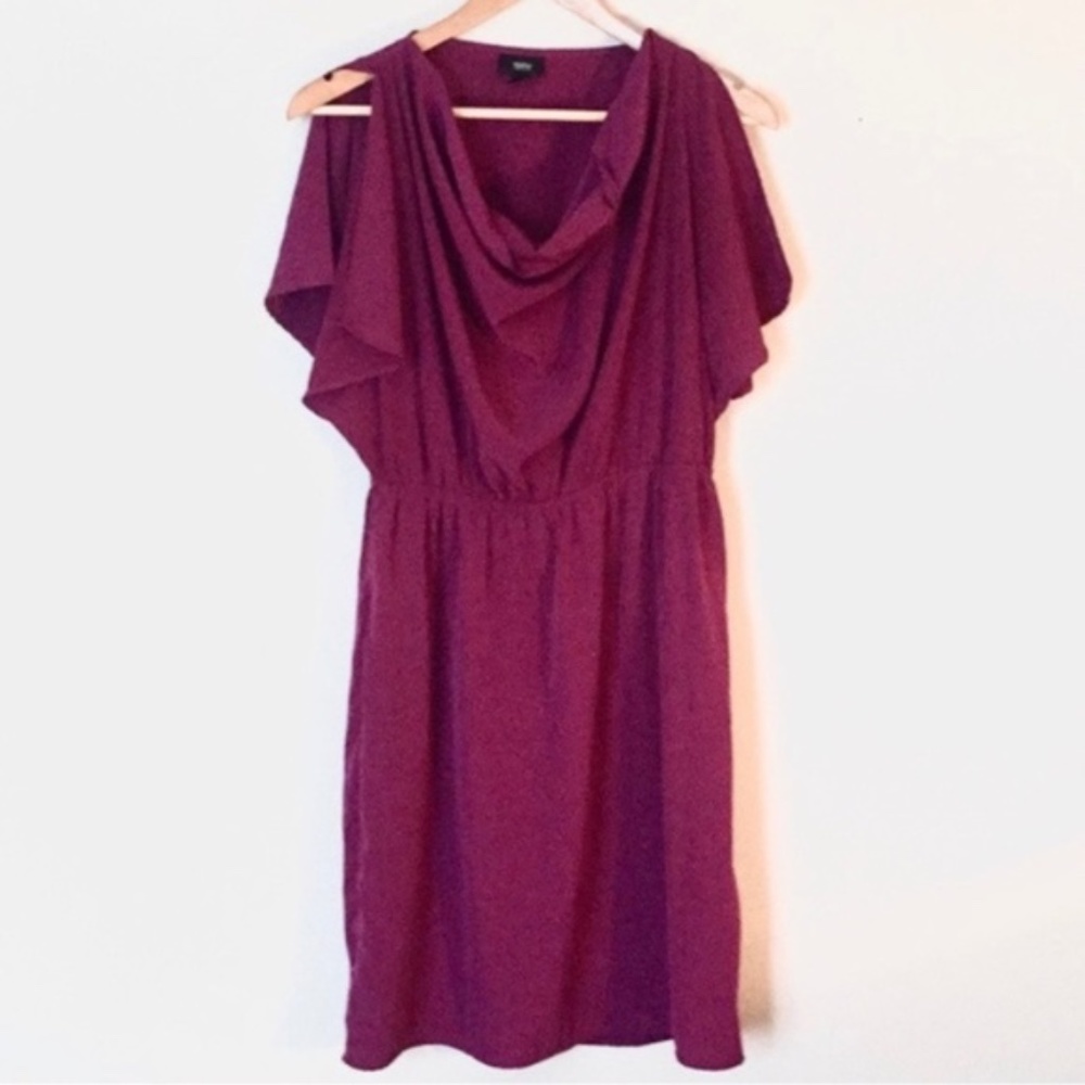 Burgundy Flutter Sleeve Cowl Neck Dress Medium